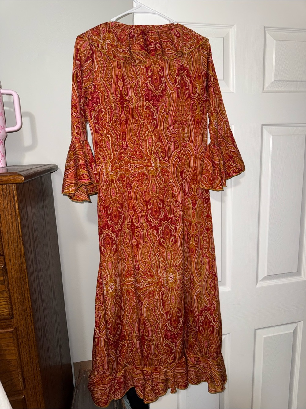 At Last Rust Paisley Ruffle Wrap High-Low Dress - Picture 5 of 7